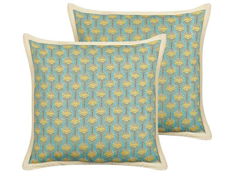 2 Scatter Cushions Cotton Flower Pattern 45 x 45 cm Decorative Piping Removable Cover Decor Accessories Beliani