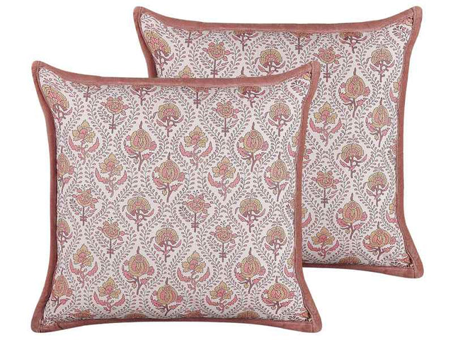 Scatter Cushions Cotton Flower Pattern 45 x 45 cm Decorative Piping Removable Cover Decor Accessories Beliani