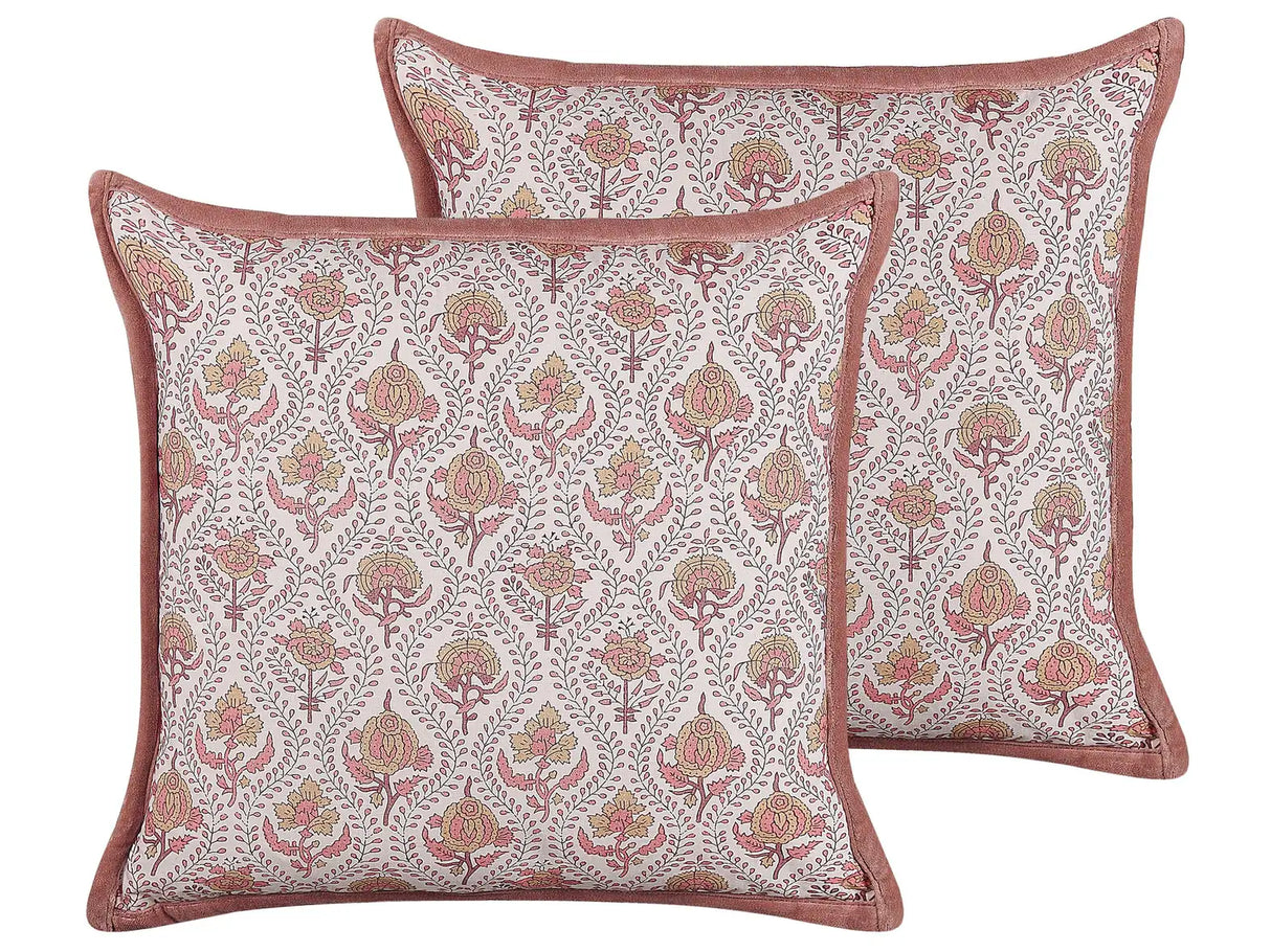 Scatter Cushions Cotton Flower Pattern 45 x 45 cm Decorative Piping Removable Cover Decor Accessories Beliani