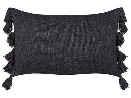 Decorative Cushion Grey e Cotton 35 x 55 cm Solid Pattern with Tassels Boho Decor Accessories Beliani