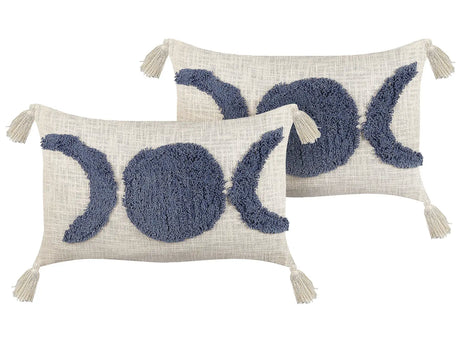 Set of 2 Decorative Cushions Grey Cotton 35 x 55 cm Solid Pattern with Tassels Boho Decor Accessories Beliani