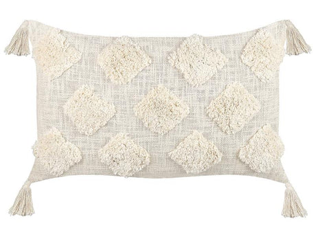 Decorative Cushion Beige Cotton 35 x 55 cm Solid Pattern with Tassels Boho Decor Accessories Beliani