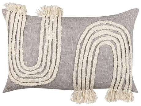 Decorative Cushion Grey and Beige Cotton 35 x 55 cm Geometric Pattern with Tassels Boho Decor Accessories Beliani