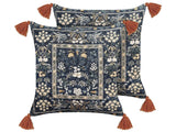 Set of 2 Decorative Cushions Multicolour Cotton 45 x 45 cm Velvet Flower Motif Fringed Modern Glamour Decor Beliani