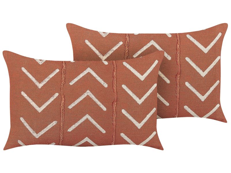 Set of 2 Decorative Cushions Orange Cotton 35 x 55 cm Geometric Pattern Boho Decor Accessories Beliani