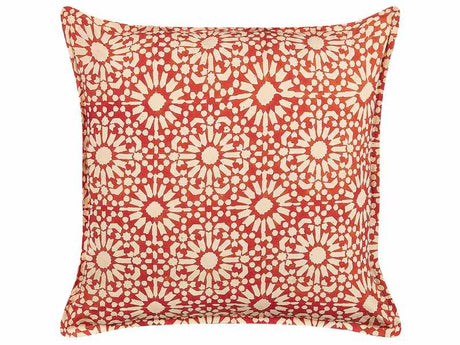 Decorative Cushion Red Cream Cotton Geometric Pattern 45 x 45 cm Folk Design Decor Accessories Beliani