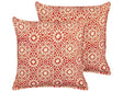 Decorative Cushions Red Cream Cotton Geometric Pattern 45 x 45 cm Folk Design Decor Accessories Beliani