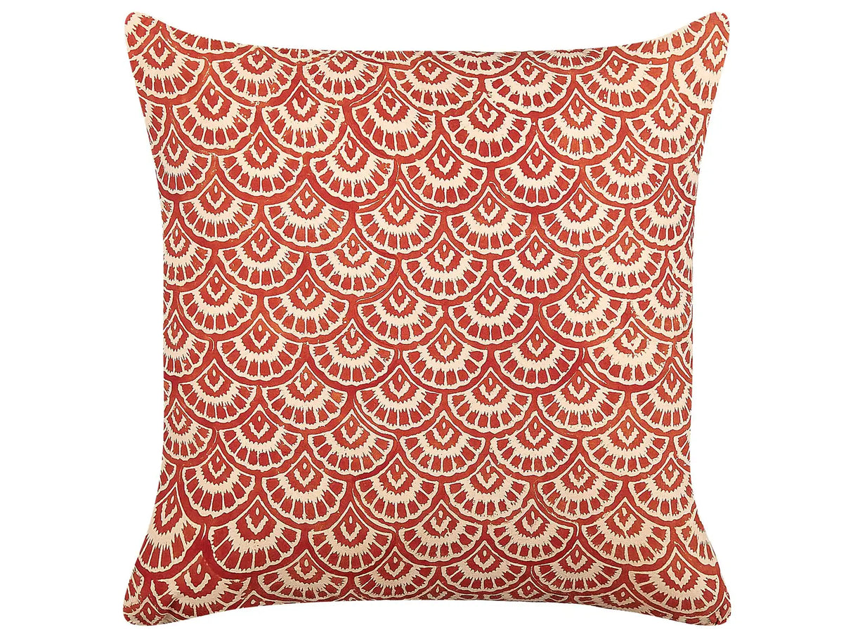 Decorative Cushion Red Off-White Cotton Geometric Pattern 45 x 45 cm Retro Design Decor Accessories Beliani