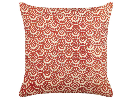 Decorative Cushion Red Off-White Cotton Geometric Pattern 45 x 45 cm Retro Design Decor Accessories Beliani