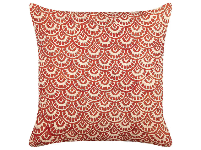 Decorative Cushion Red Off-White Cotton Geometric Pattern 45 x 45 cm Retro Design Decor Accessories Beliani