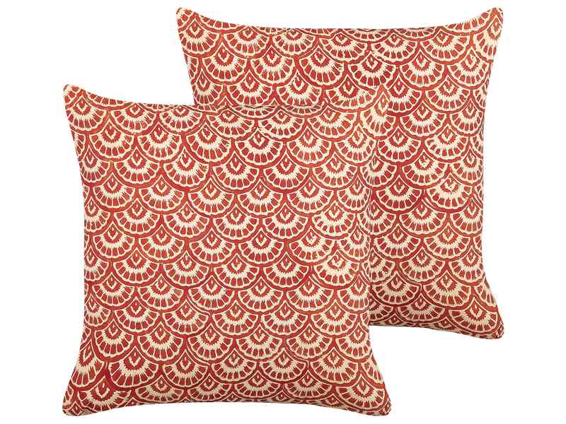 Decorative Cushions Red Cream Cotton Geometric Pattern 45 x 45 cm Retro Design Decor Accessories Beliani