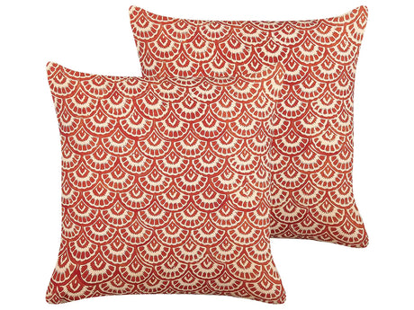 Decorative Cushions Red Off-White Cotton Geometric Pattern 45 x 45 cm Retro Design Decor Accessories Beliani