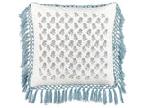 Scatter Cushion White and Blue Cotton 45 x 45 cm Floral Pattern Fringed Handmade Removable Cover with Filling Boho Style Beliani