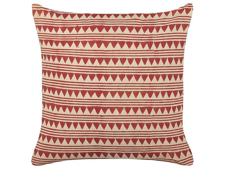 Scatter Cushion Red and Beige Cotton 45 x 45 cm Geometric Pattern Handmade Removable Cover with Filling Boho Style Beliani