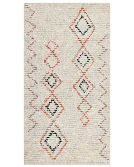 Rug Beige Cotton 80 x 150 cm Geometric Pattern Hand Tufted Flatweave Living Room Bedroom Beliani