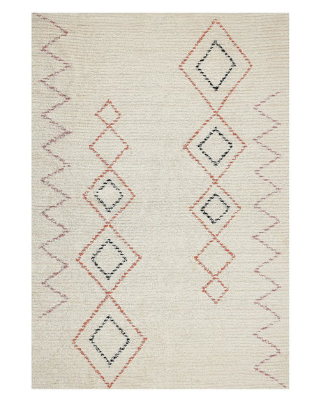 Rug Beige Cotton 140 x 200 cm Geometric Pattern Hand Tufted Flatweave Living Room Bedroom Beliani