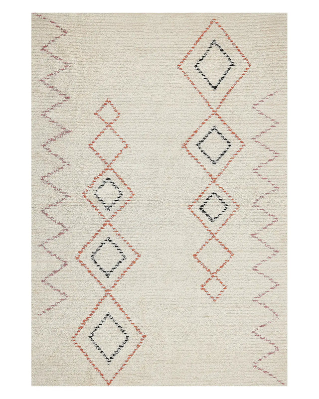 Rug Beige Cotton 140 x 200 cm Geometric Pattern Hand Tufted Flatweave Living Room Bedroom Beliani