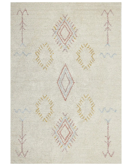 Rug Beige Cotton 160 x 230 cm Geometric Pattern Hand Tufted Flatweave Living Room Bedroom Beliani