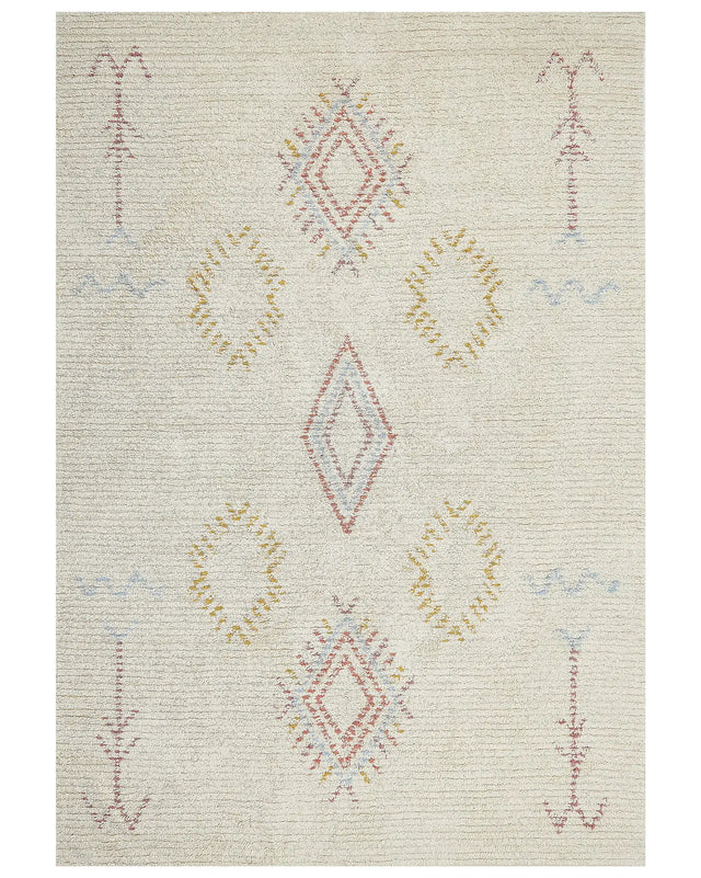 Rug Beige Cotton 160 x 230 cm Geometric Pattern Hand Tufted Flatweave Living Room Bedroom Beliani