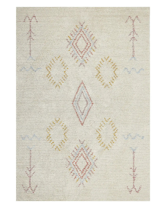 Rug Beige Cotton 140 x 200 cm Geometric Pattern Hand Tufted Flatweave Living Room Bedroom Beliani