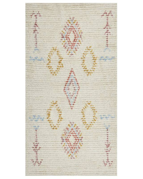 Rug Beige Cotton 80 x 150 cm Geometric Pattern Hand Tufted Flatweave Living Room Bedroom Beliani