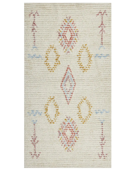 Rug Beige Cotton 80 x 150 cm Geometric Pattern Hand Tufted Flatweave Living Room Bedroom Beliani
