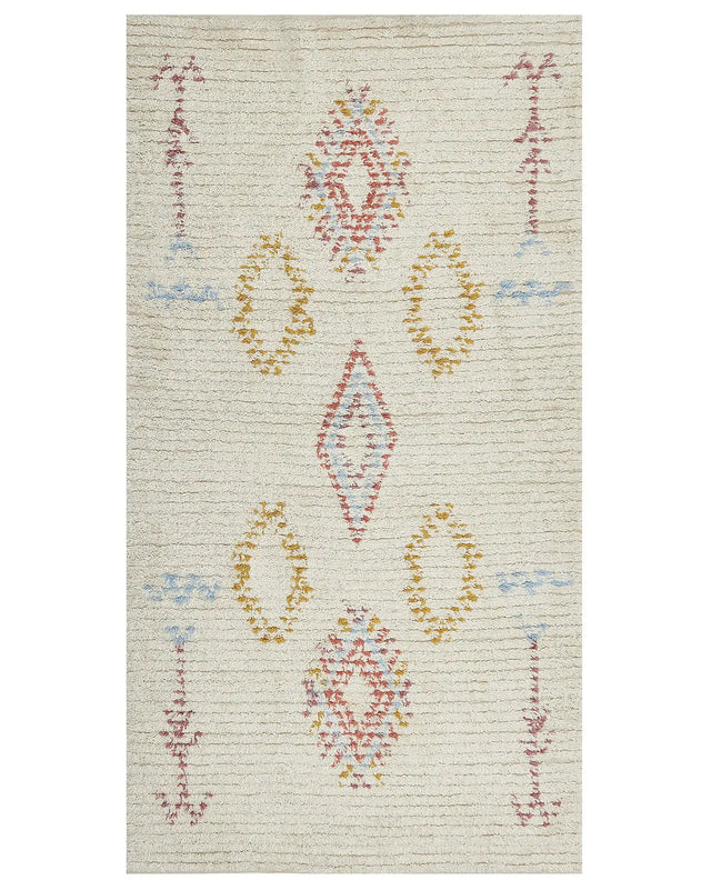 Rug Beige Cotton 80 x 150 cm Geometric Pattern Hand Tufted Flatweave Living Room Bedroom Beliani