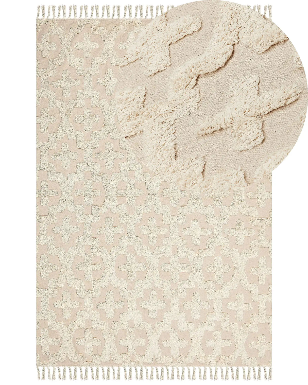 Area Rug Beige Cotton 160 x 230 cm Minimalistic Tufted Shaggy Geometric Pattern Living Room Bedroom Beliani