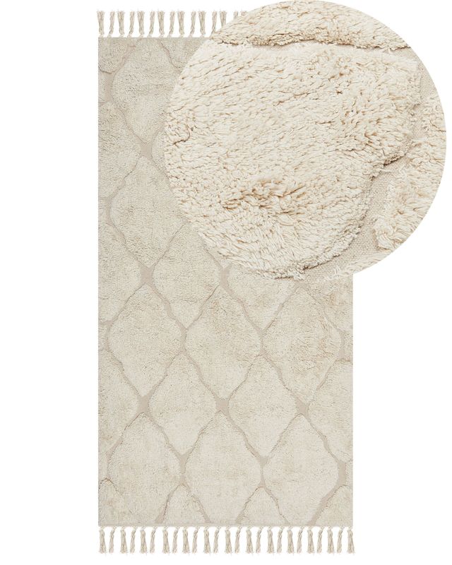 Area Rug Beige Cotton 80 x 150 cm Minimalistic Tufted Shaggy Design Geometric Pattern Living Room Bedroom Beliani