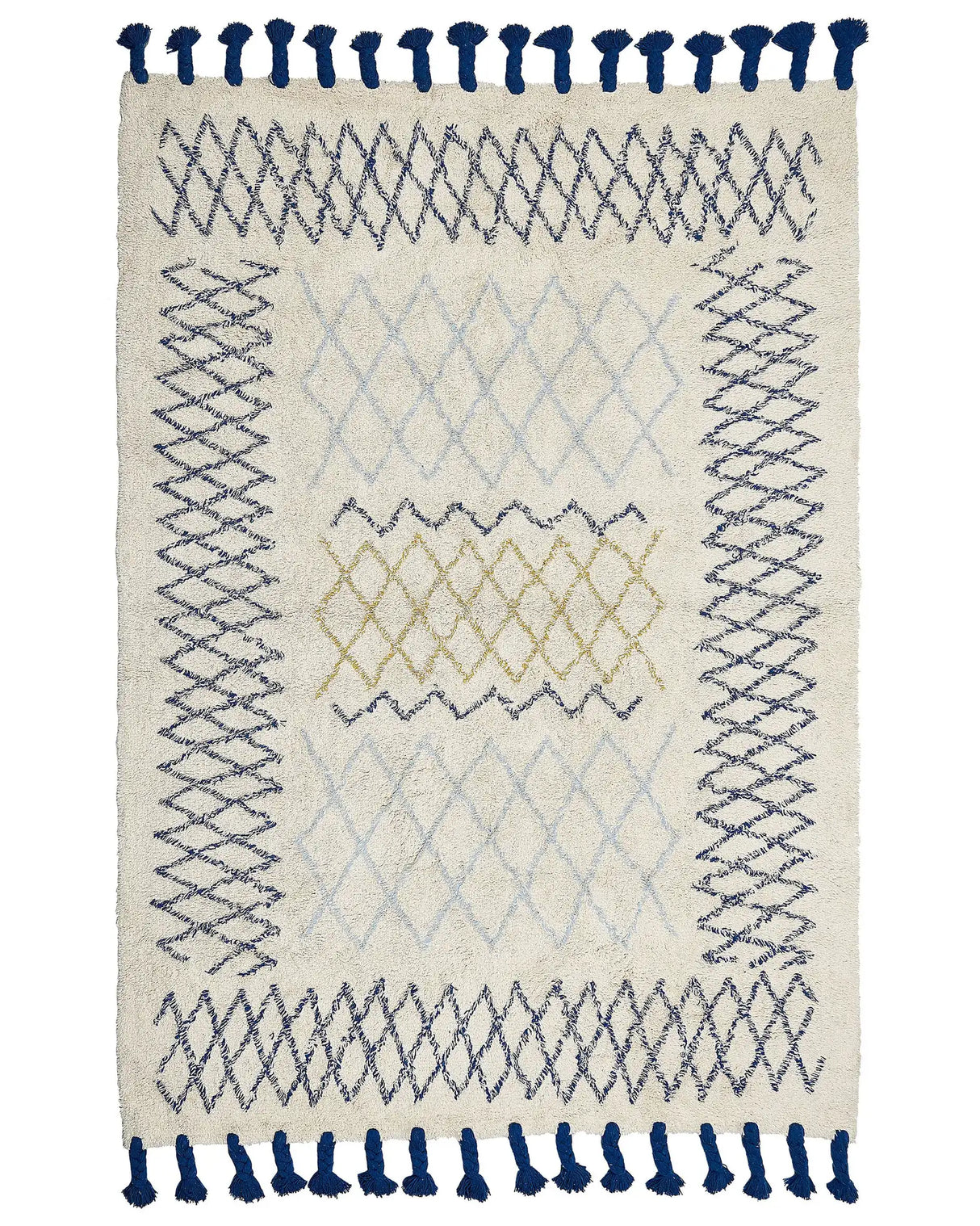 Rug Beige Cotton 160 x 230 cm Geometric Pattern Hand Tufted Tassels Flatweave Living Room Bedroom Beliani