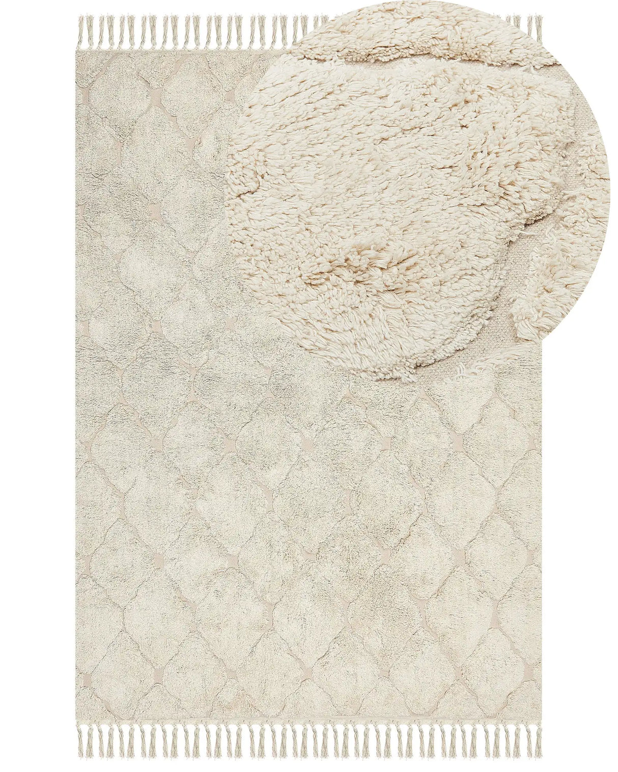 Area Rug Beige Cotton 140 x 200 cm Minimalistic Tufted Shaggy Design Geometric Pattern Living Room Bedroom Beliani