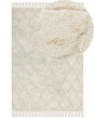 Area Rug Beige Cotton 140 x 200 cm Minimalistic Tufted Shaggy Design Geometric Pattern Living Room Bedroom Beliani