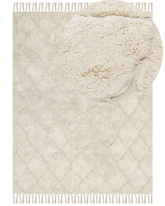 Area Rug Beige Cotton 160 x 230 cm Minimalistic Tufted Shaggy Design Geometric Pattern Living Room Bedroom Beliani