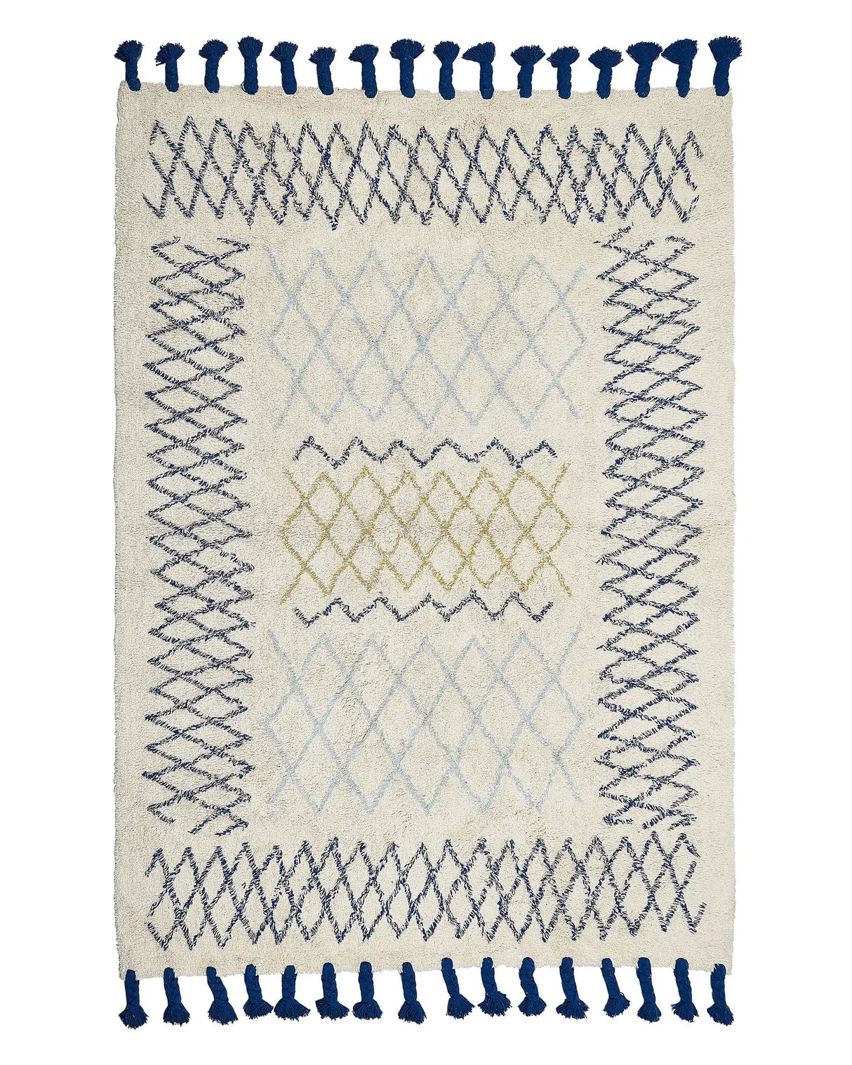 Rug Beige Cotton 140 x 200 cm Geometric Pattern Hand Tufted Tassels Flatweave Living Room Bedroom Beliani