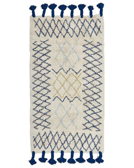 Rug Beige Cotton 80 x 150 cm Geometric Pattern Hand Tufted Tassels Flatweave Living Room Bedroom Beliani