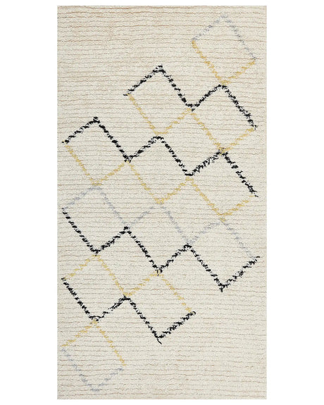 Area Rug Beige Cotton 80 x 150 cm Minimalistic Hand Tufted  Design Geometric Pattern Living Room Bedroom Beliani