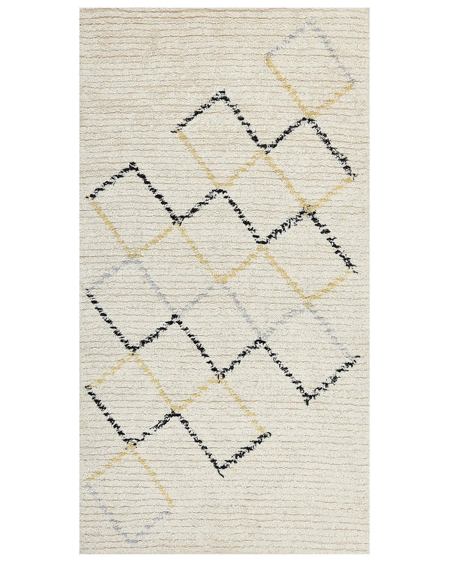Area Rug Beige Cotton 80 x 150 cm Minimalistic Hand Tufted  Design Geometric Pattern Living Room Bedroom Beliani