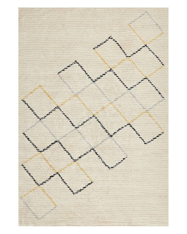 Area Rug Beige Cotton 140 x 200 cm Minimalistic Hand Tufted  Design Geometric Pattern Living Room Bedroom Beliani