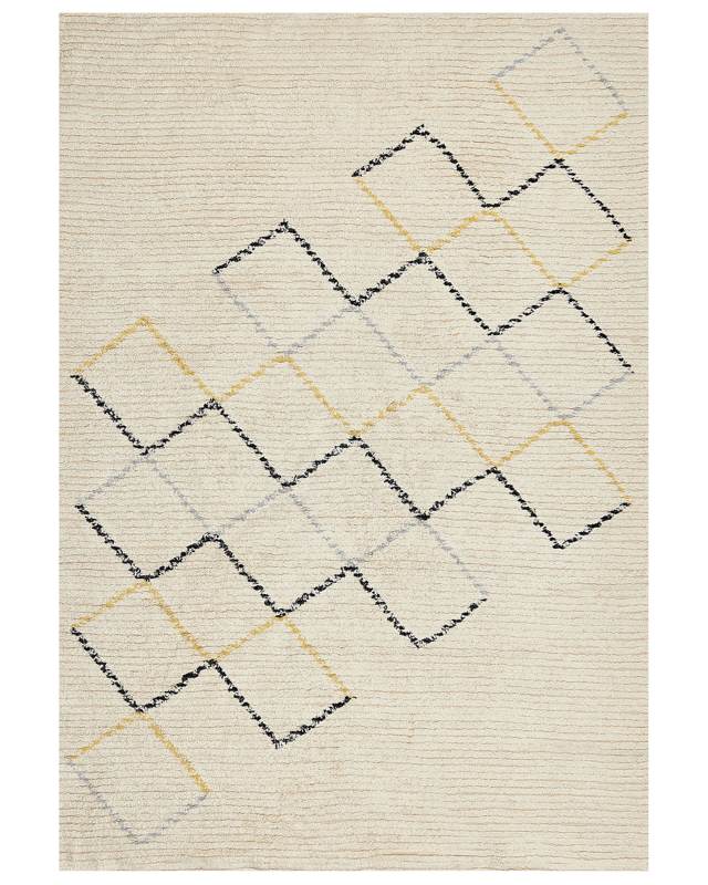 Area Rug Beige Cotton 160 x 230 cm Minimalistic Hand Tufted  Design Geometric Pattern Living Room Bedroom Beliani