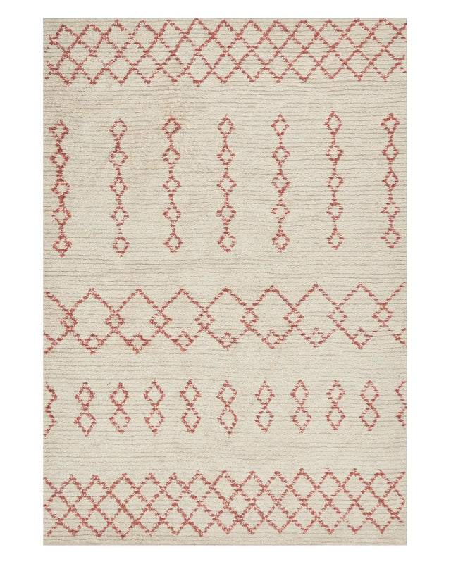 Rug Beige Pink Cotton 140 x 200 cm Geometric Pattern Hand Tufted Flatweave Living Room Bedroom Beliani