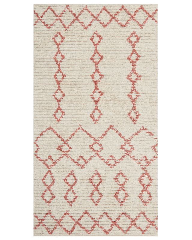 Rug Beige Pink Cotton 80 x 150 cm Geometric Pattern Hand Tufted Flatweave Living Room Bedroom Beliani