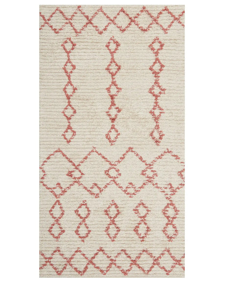 Rug Beige Pink Cotton 80 x 150 cm Geometric Pattern Hand Tufted Flatweave Living Room Bedroom Beliani