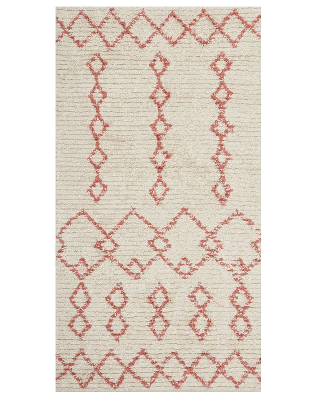 Rug Beige Pink Cotton 80 x 150 cm Geometric Pattern Hand Tufted Flatweave Living Room Bedroom Beliani