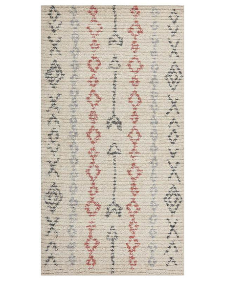 Area Rug Beige Cotton 80 x 150 cm Minimalistic Hand Tufted  Design Geometric Pattern Living Room Bedroom Beliani