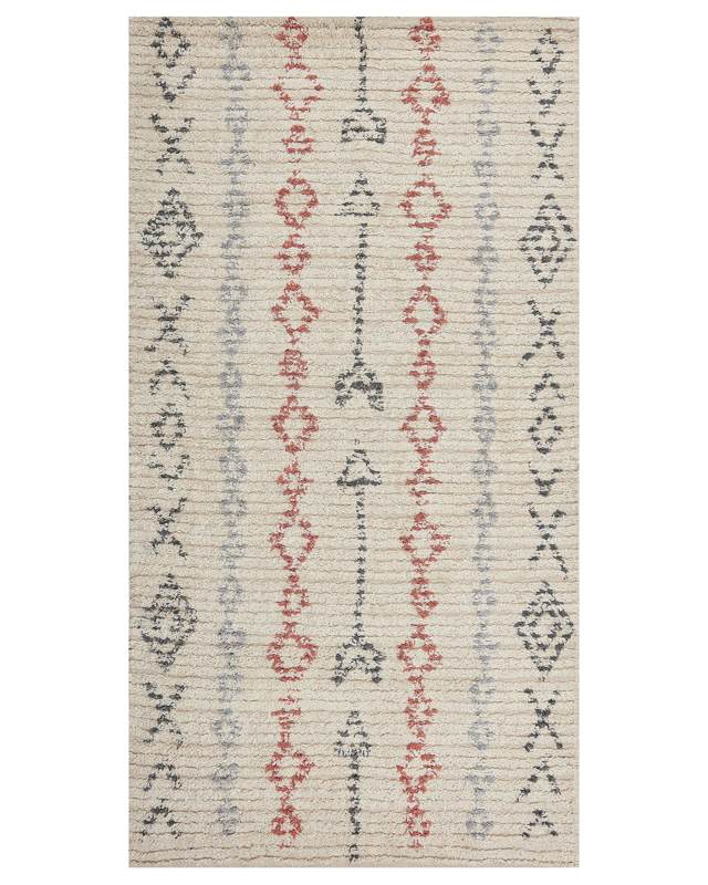 Area Rug Beige Cotton 80 x 150 cm Minimalistic Hand Tufted  Design Geometric Pattern Living Room Bedroom Beliani