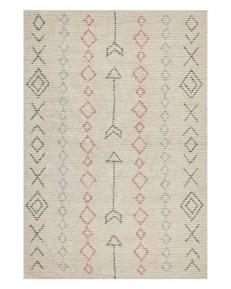 Area Rug Beige Cotton 140 x 200 cm Minimalistic Hand Tufted  Design Geometric Pattern Living Room Bedroom Beliani