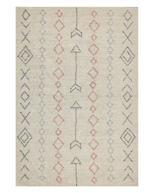 Area Rug Beige Cotton 140 x 200 cm Minimalistic Hand Tufted  Design Geometric Pattern Living Room Bedroom Beliani
