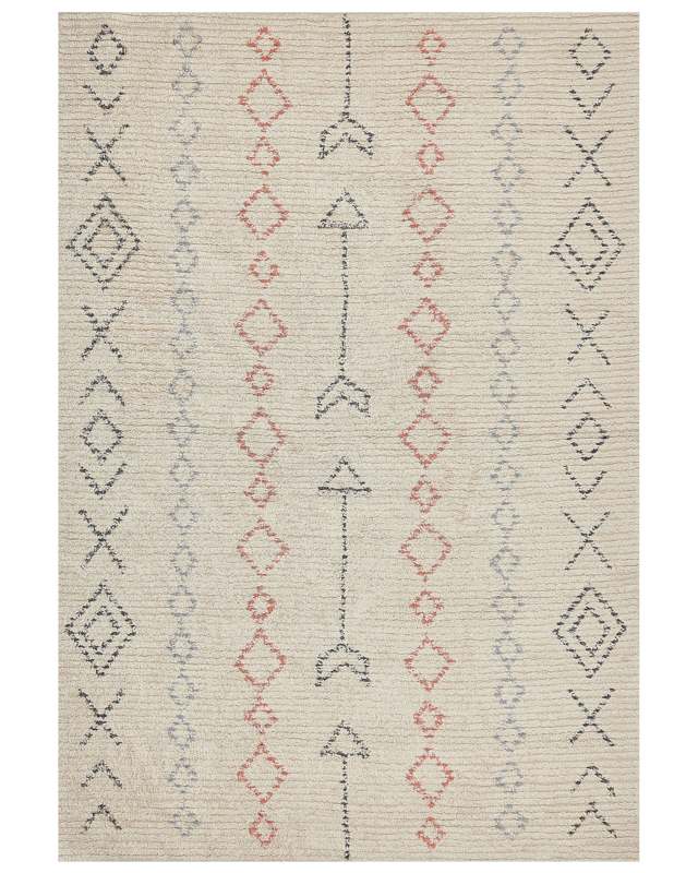 Area Rug Beige Cotton 160 x 230 cm Minimalistic Hand Tufted  Design Geometric Pattern Living Room Bedroom Beliani