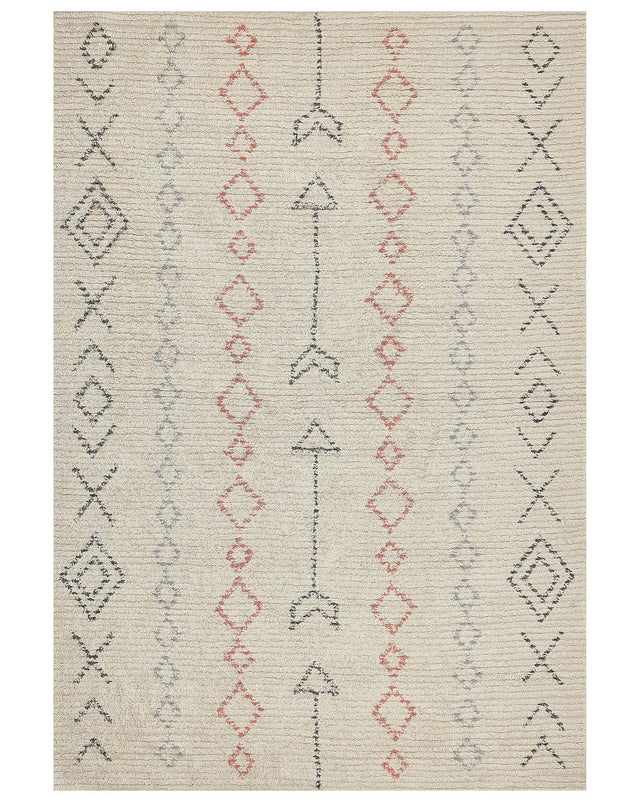 Area Rug Beige Cotton 160 x 230 cm Minimalistic Hand Tufted  Design Geometric Pattern Living Room Bedroom Beliani