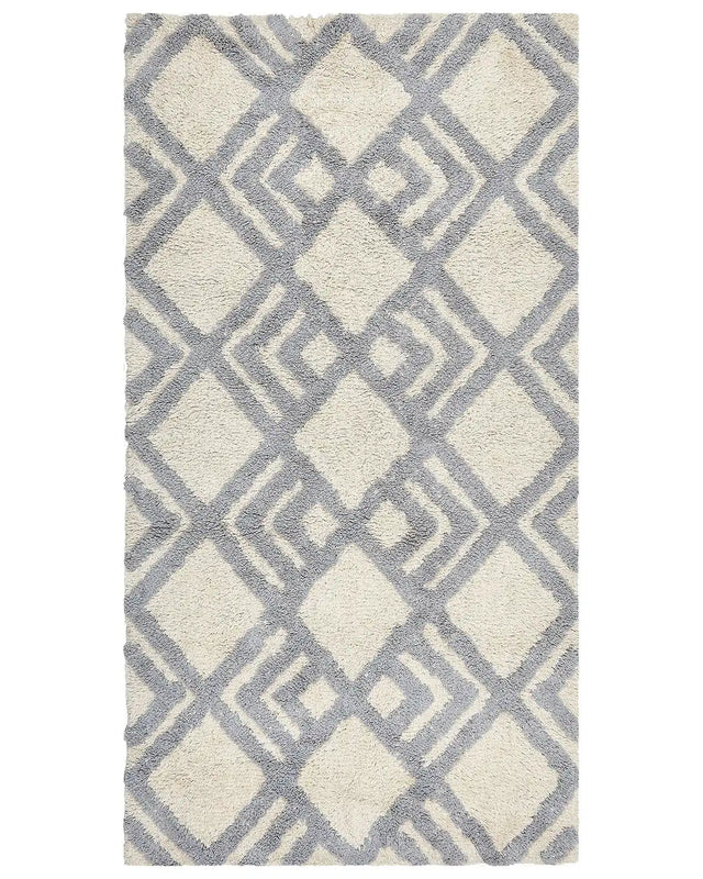 Area Rug Beige and Rug Cotton 80  x 150  cm Rectangular Hand Tufted Living Room Bedroom Decor Beliani
